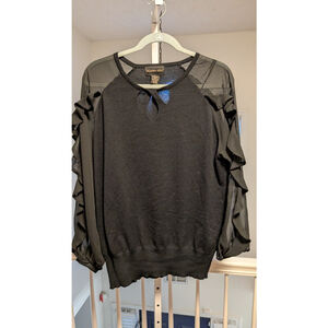 Allegra Gold knit bodice, sheer mesh long sleeves with ruffle size XL